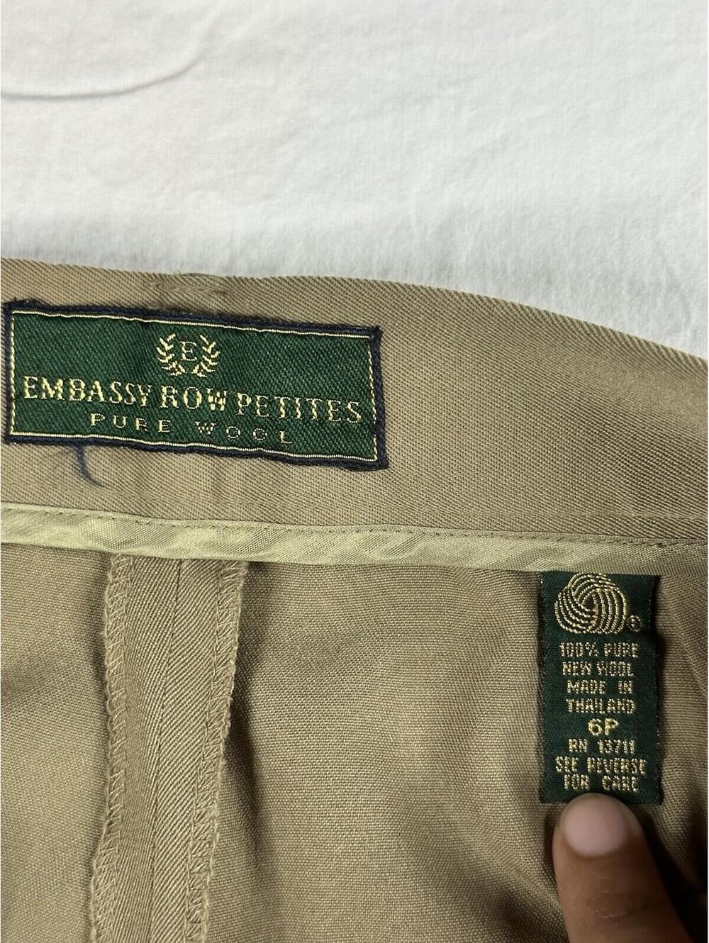 🤎✨Vintage Embassy Row Petites  Pure Wool Pleated Dress Pants Trousers khaki 6P - Picture 6 of 14